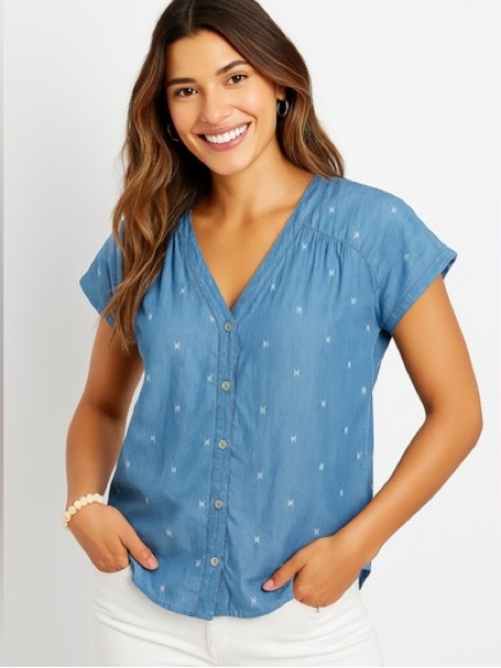 LOFT NWOT❗️Light Blue Embroidered Chambray Top